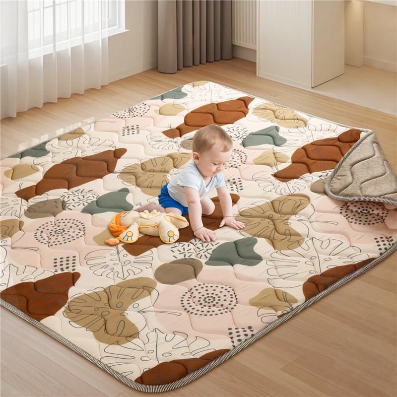 Tuocal Tapis d'eveil Bebe 127x127cm, Antidérapant épais Tapis Bébé Style Motricité Bohème Lavable en Machine Pliable D'éveil et
