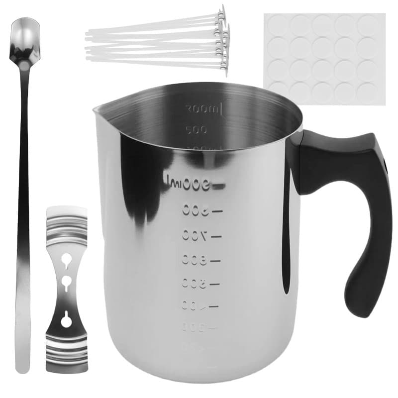 Casserole de cire de bougie - 900 ml - En acier inoxydable - Avec graduation - Avec poignée résistante à la chaleur - Avec cuill
