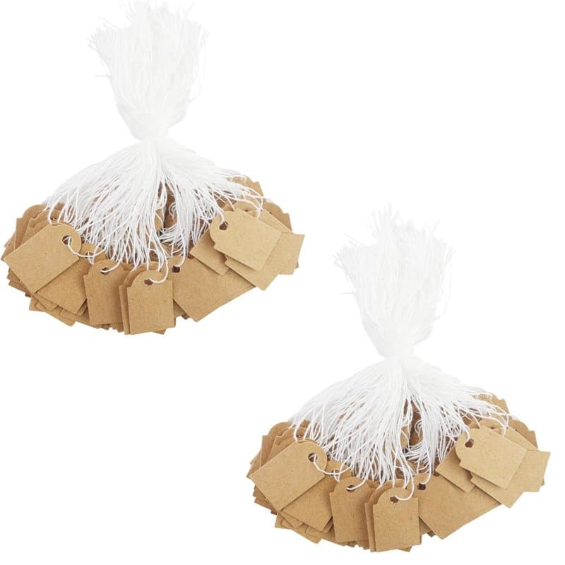 Lot de 220 étiquettes en papier kraft marron avec cordon pour bijoux, vêtements, cadeaux, artisanat (marron)