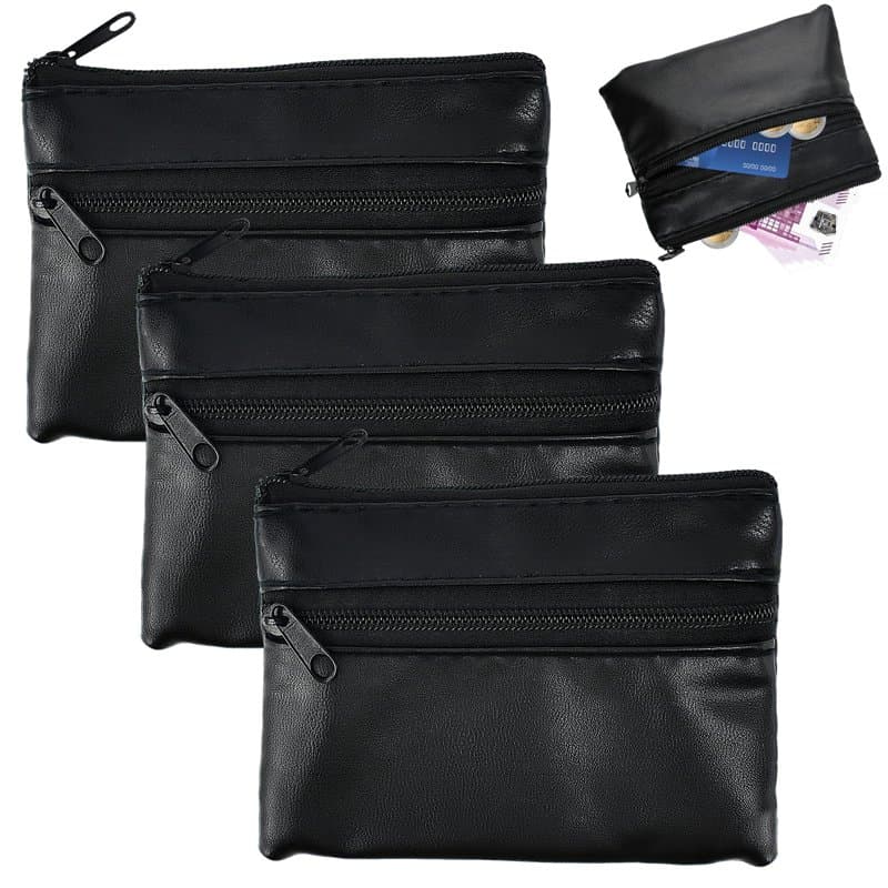 WEFHEF 3 Pcs Porte Monnaie Homme Cuir PU, Mini Portefeuille Homme Portable, Porte Monnaie avec Fermeture Éclair, Portefeuilles e