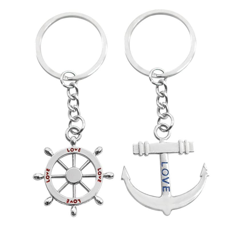 ARFUKA Lot de 2 porte-clés en métal avec pendentif en forme d'ancre et gouvernail pour homme et femme