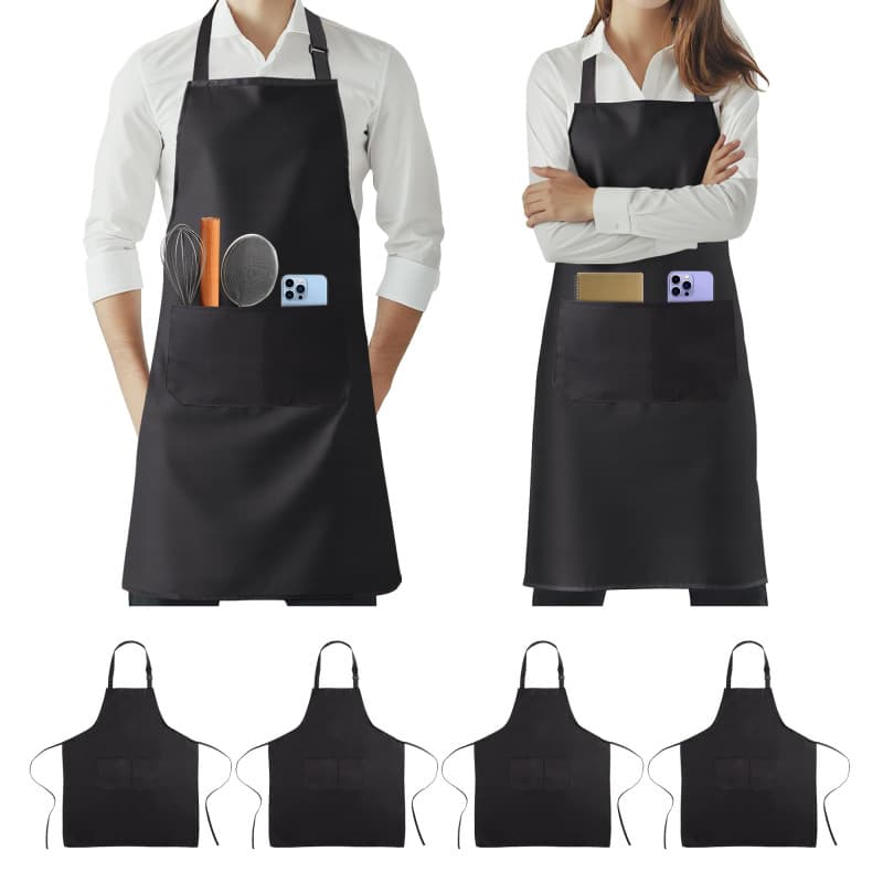 Goldeluxe Lot de 4 tabliers de cuisine imperméables (68x80cm), tablier cuisine homme et femme avec 2 grandes poches, tablier de