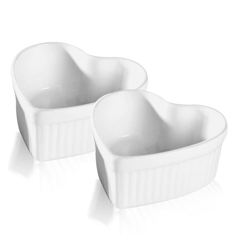 PLATEYTR Lot de 2 Ramequins, Porcelaine moules à Soufflé Bols de Service pour Souffle, Crème brûlée, Ramequins de Style Classiqu
