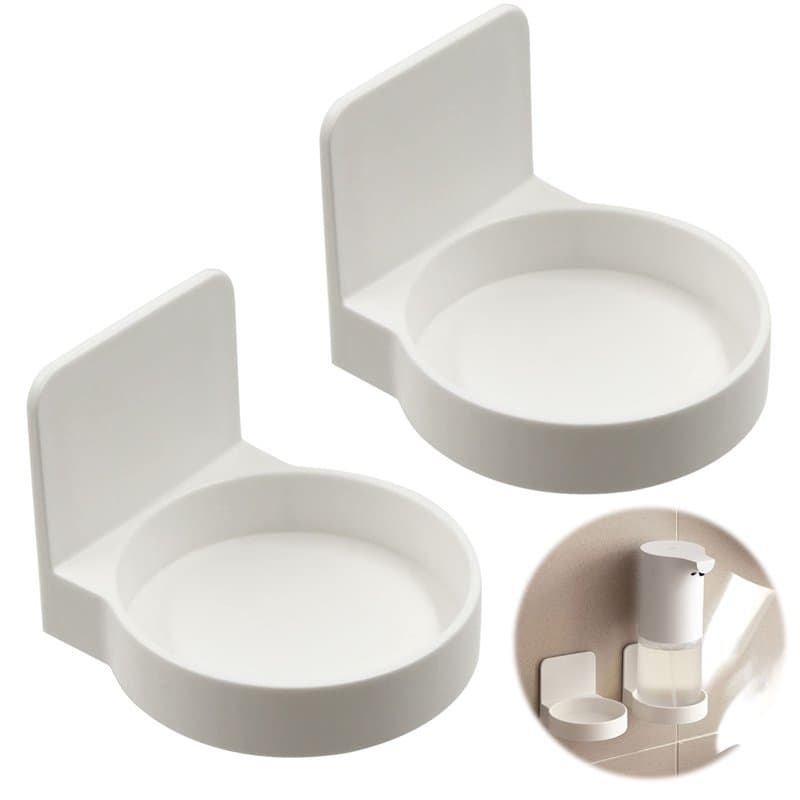 Porte Distributeur Savon Mural Blanc - 2 Pieces Support De Distributeur De Bouteille De Pompe, Autocollant Mural, Support pour B
