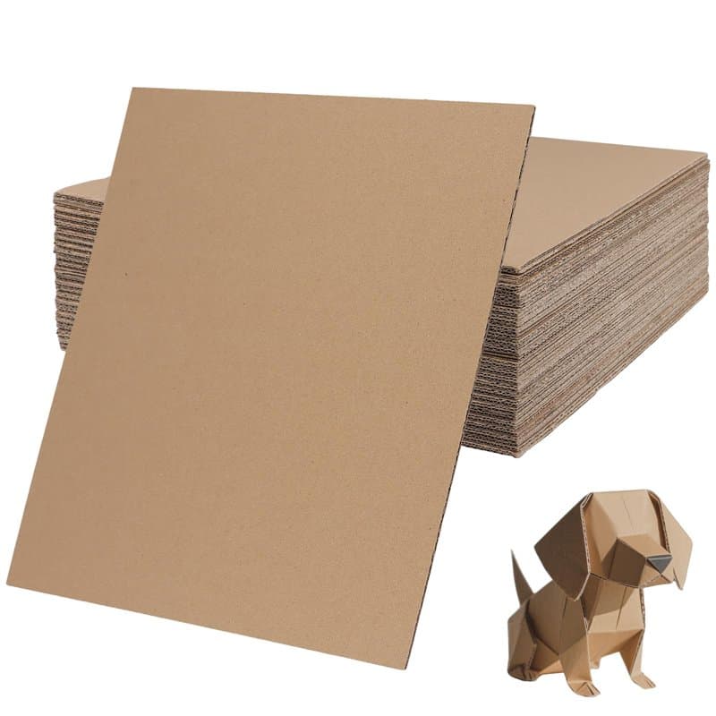 CHUENKUK Lot de 50 Pièces Carton Ondulé, Feuilles Plates en Carton Ondulé Marron, 30,5 x 30,5 cm, 2 mm,Pour projets de bricolage