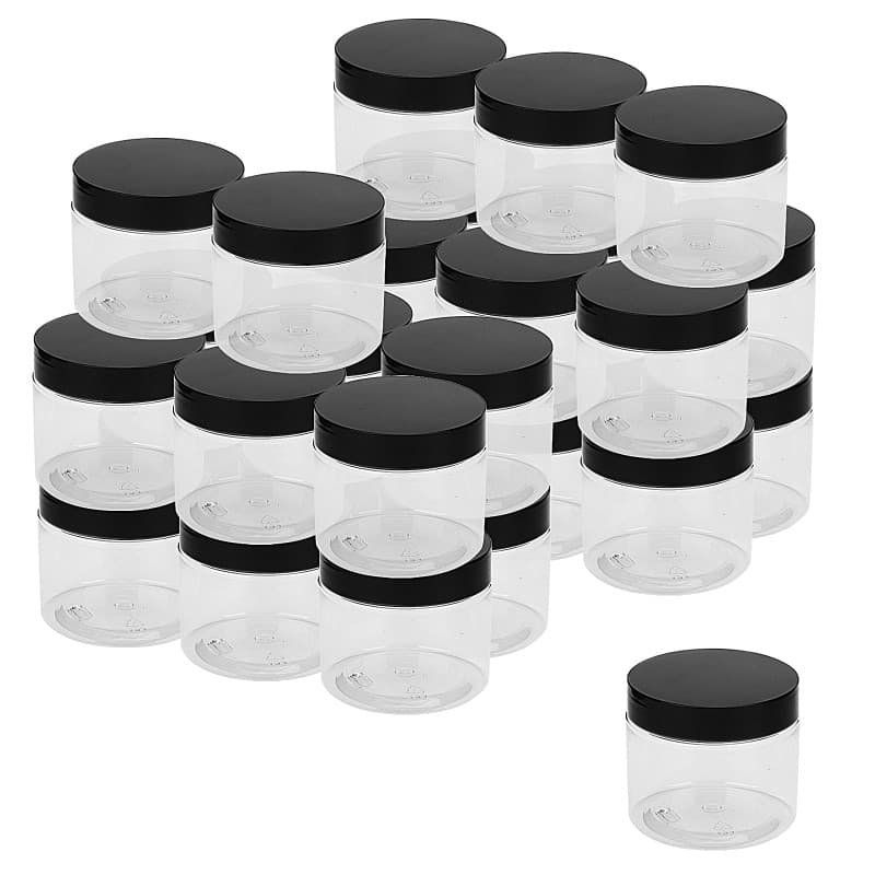 MUKCHAP Lot de 30 bocaux ronds en plastique transparent de 150 ml avec couvercles, bocaux de rangement vides pour slime, noix, t