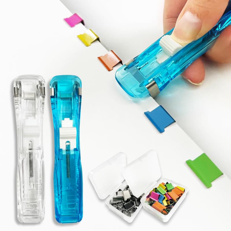 SHFYFHS Distributeur de pinces, 2Pcs clips de recharge réutilisables, Creative Stapler Distributeur, Distributeur de Pinces à Pa