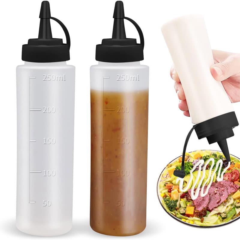 Kezidhp 2 Bouteilles Souples Transparentes 350ml - Pour Condiments, Sauces, Huile et Peinture - Flacons de Cuisine Pratiques ave