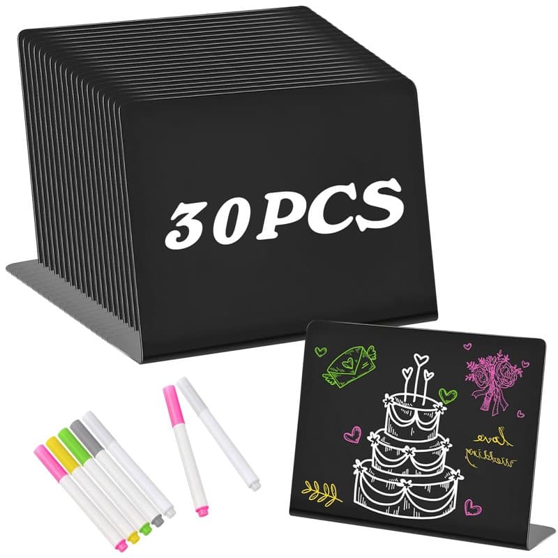 Kezidhp 30PCS Mini Ardoises Noires Effaçables 10x7,5 cm avec 6 Stylos à Craie - Réutilisables pour Buffet, Mariage, Boulangerie,