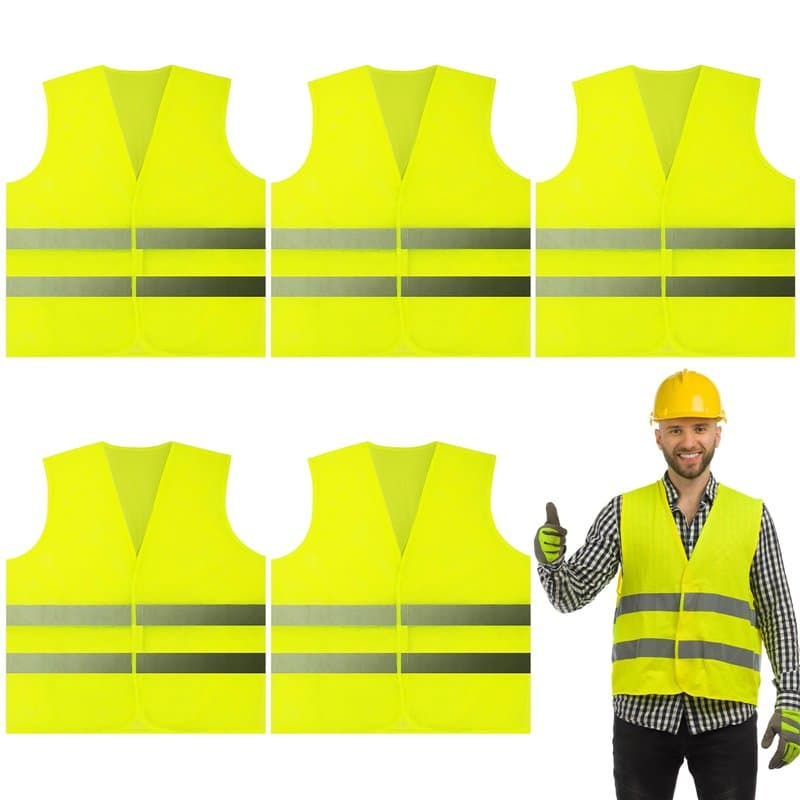 Kezidhp Gilet de Sécurité Jaune Haute Visibilité 5PCS - Veste Réfléchissante Certifiée pour Conducteurs, Travailleurs BTP, Cycli