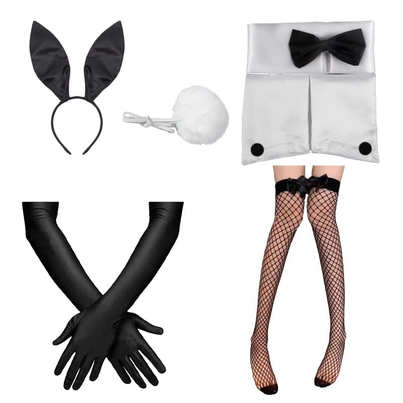 KAYLRE 7 PCS Ensemble d'accessoires de lapin pour femme - Bandeau oreilles de lapin - Collier - Nœud papillon - Manchettes - Que