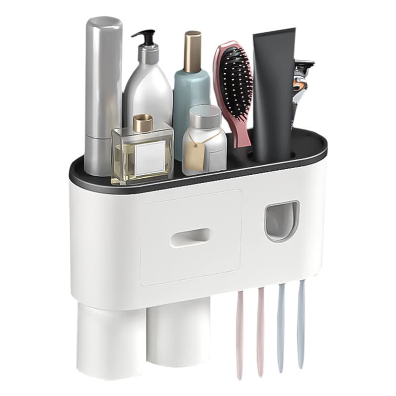 WUERKIYA Porte Brosse à Dents Mural avec Distributeur Dentifrice Automatique Support Salle de Bain sans Percage 4 Fentes pour Br