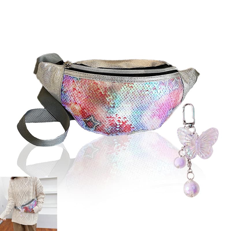 ANROI Sac Banane Holographique Brillant - Sac Ceinture Femme Cuir PU - Sacoche de Ceinture Réfléchissante Pochette de Voyage Bum