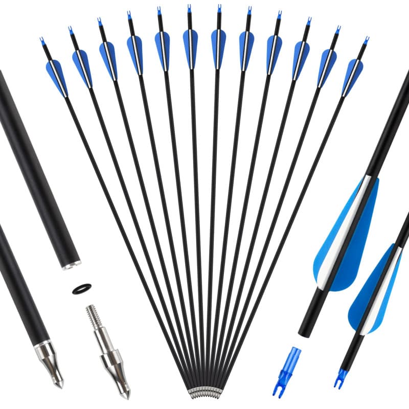SERfawnCH 12 Flèches Carbone Mixte 30 Pouces pour Chasse et Ciblage - Compatible Arc Classique, Long et Droit (Flèches en Fibre