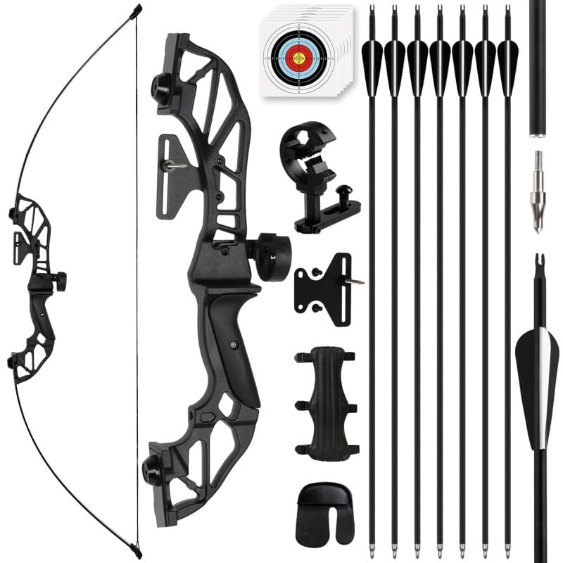 SERfawnCH Arc à Poulies 30LBS Droitier pour Chasse Extérieure Survie Tir à l'arc avec Flèches Carbone Protège-Bras et Palette d'