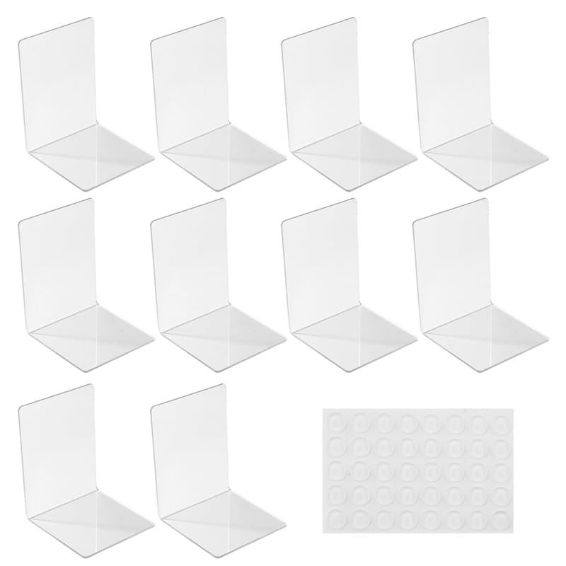 Lot de 10 Serre-Livres, Serre Livres 3 mm d'épaisseur, 40 Autocollants Antidérapants, Acrylique Transparent Serre Livre Transpar