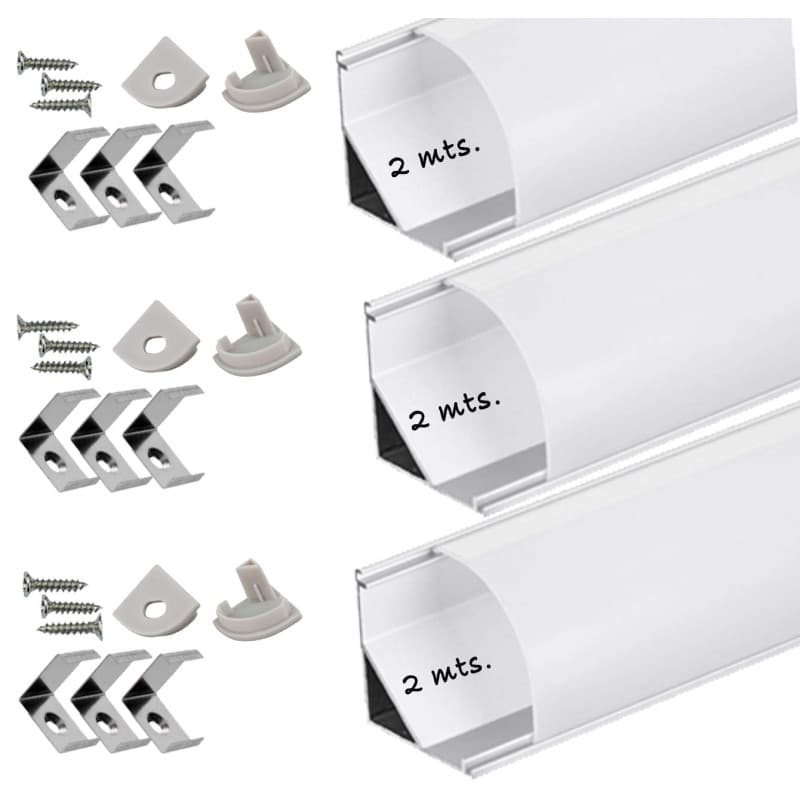 Profil aluminium pour bande LED avec diffuseur opaque PACK 6 mètres avec support de montage angulaire L, barre en aluminium LED