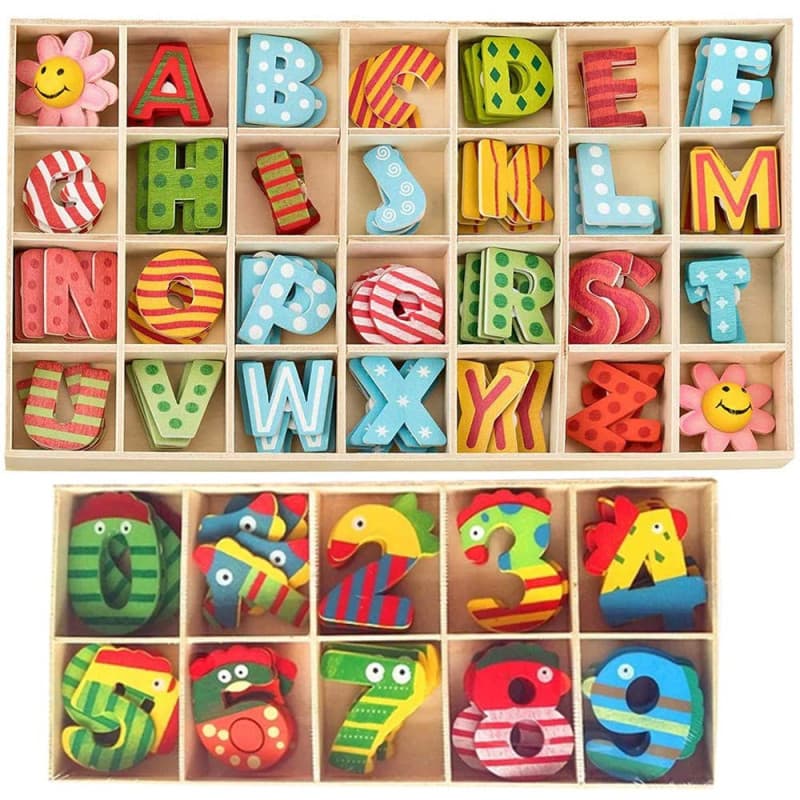 Amasawa Lettres en Bois Ensemble,Numéros de Lettres en Bois Colorées,Lettres et Chiffres en Bois Ensemble,Lettres et Chiffres en
