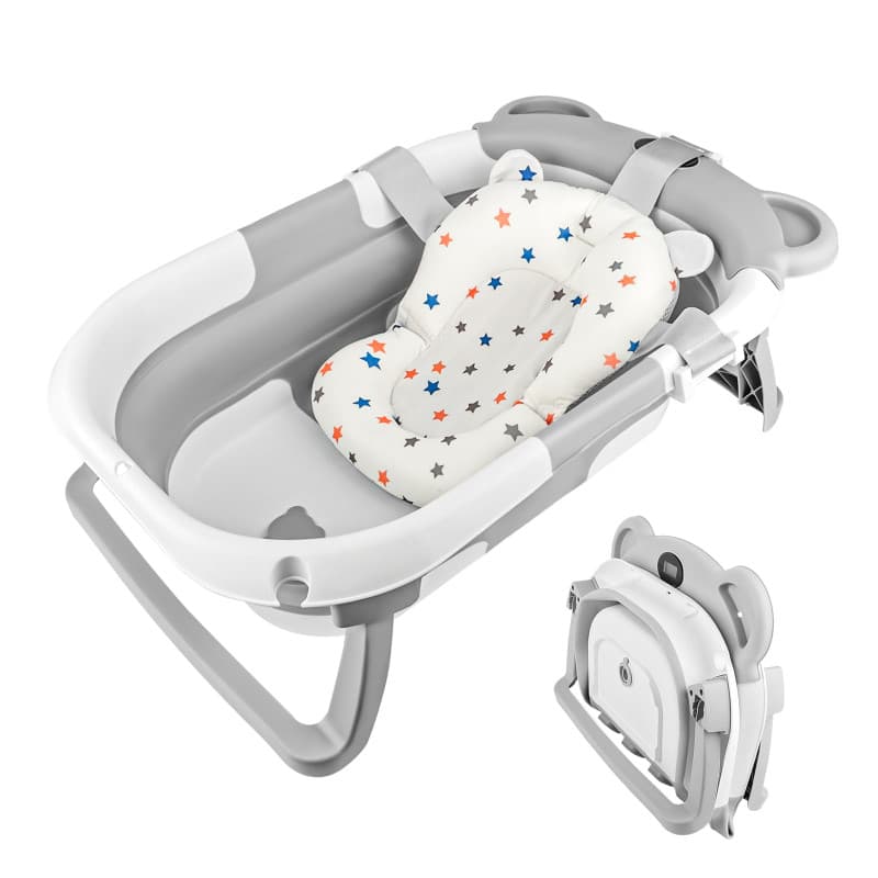 Baignoire Bébé Pliable,Baignoire de Voyage avec Tapis Antidérapant et de Trous de Drainage,Baignoire Pliante Portable Antidérapa