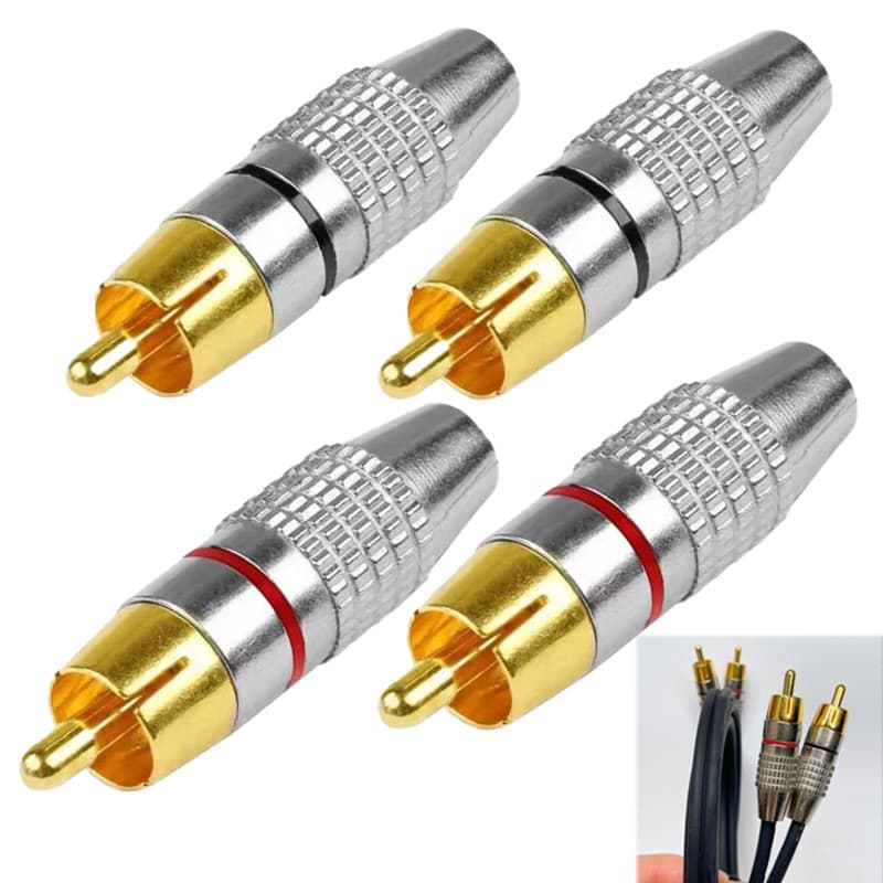 Zephyra Connecteurs RCA Mâles sans Soudure – Lot de 4, Adaptateurs Cinch Audio Vidéo, Embouts à Visser, pour Câble Coaxial, CCTV