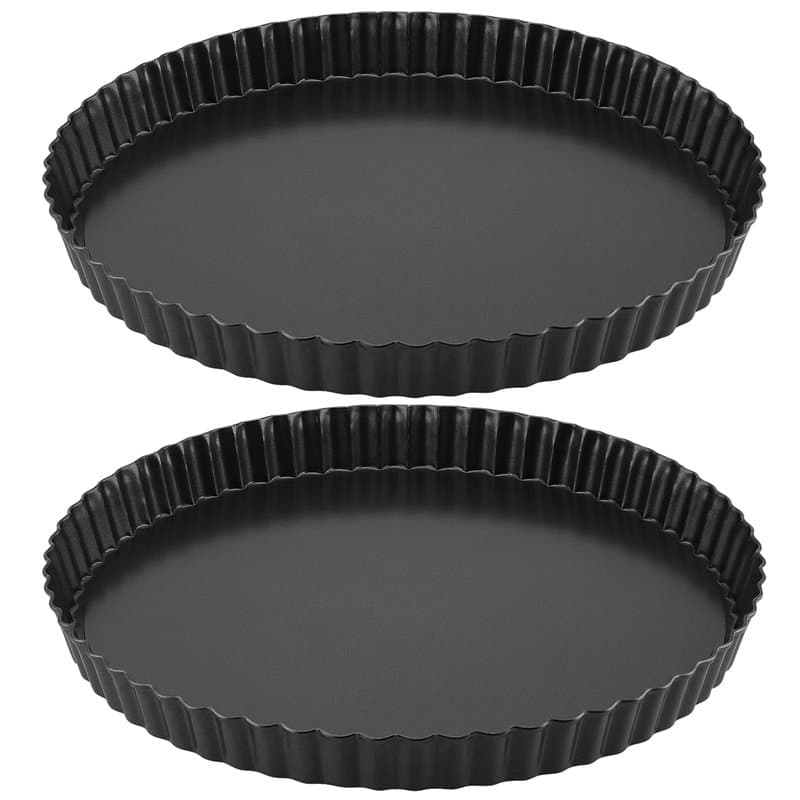 NAMYEUT Lot de 2 moule à quiche 28 cm, plat à tarte en acier au carbone, moule à quiche avec fond amovible pour pudding, pâtisse