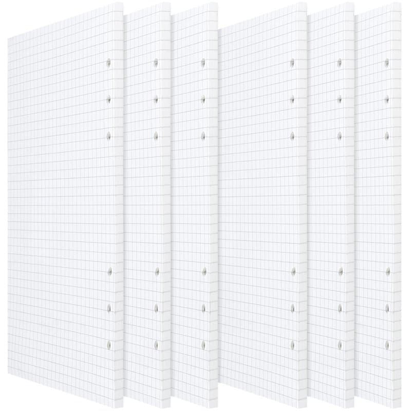 ZEONHEI Lot de 6 paquets de 270 Feuilles A5 Recharge Papier en grid, Quadrillé 6 Trous Vierge Feuillets Mobiles, pour Agenda Fil