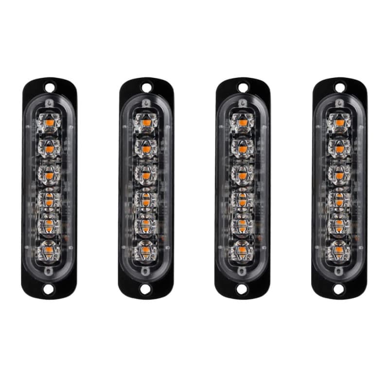 4pcs 12-24V Ultra Mince Voyant Barre D'alarme Stroboscopique d'urgence Lampe- 6 LEDS Bande lumineuse D'avertissement de Flash Ca