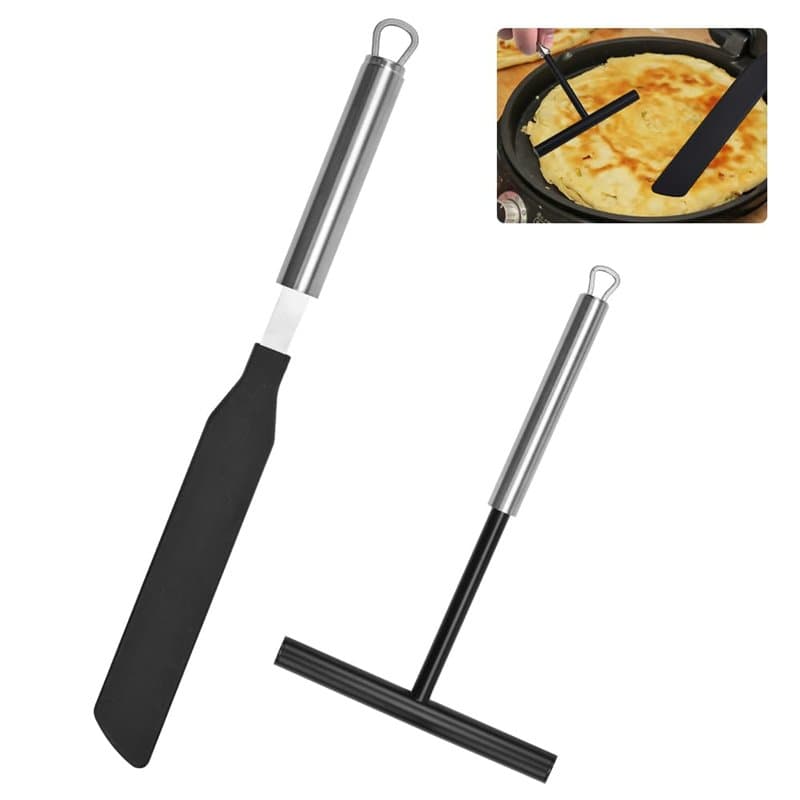 CAREDGO 2 PCS Râteau à Crêpe Etaleur Crepe, Épandeur de Crêpes Râteau à Crêpes Épandeur de Crêpes et Spatule en Acier Inoxydable
