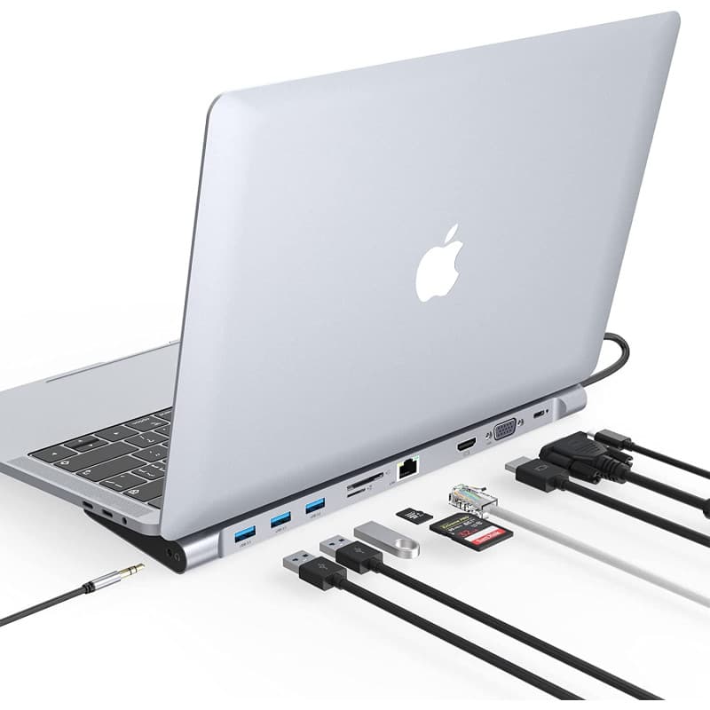 10 en 1 Station d'accueil USB C, Hub USB C pour Ordinateur Portableà Double Affichage pour Macbook et Windows(HDMI 4K, VGA, PD 1