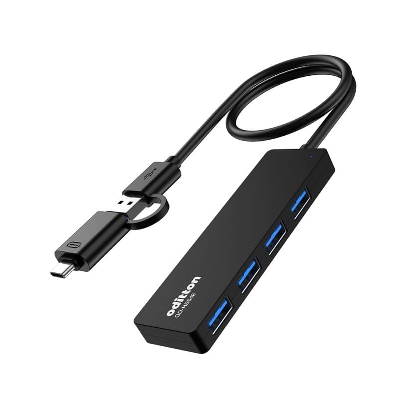 oditton Hub USB, Hub USB 3.0 avec Adaptateur USB C 4 Ports Vitesse de Transfert 5 Gbps, Câble d' 26cm Hub de Données Ultra Fin p
