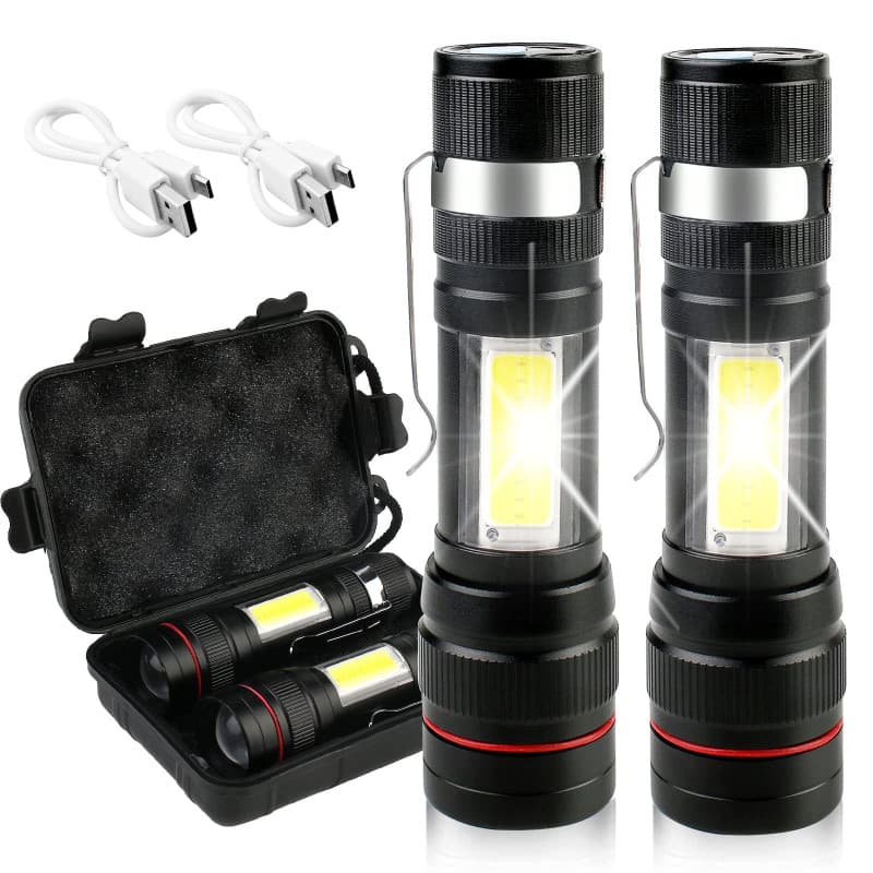 Lampe Torche LED Ultra Puissante -2Pcs 2000 Lumens Lampe Torche Rechargeable,IP65 Étanche Lampe Tactique,3 Modes lampe torche US