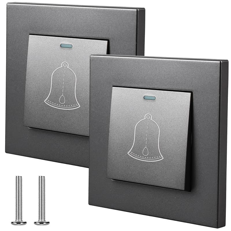 Lot de 2 boutons de sonnette - 86 x 86 mm - Bouton de sonnette extérieur 220 à 250 V - Interrupteur encastré - Pour l'extérieur