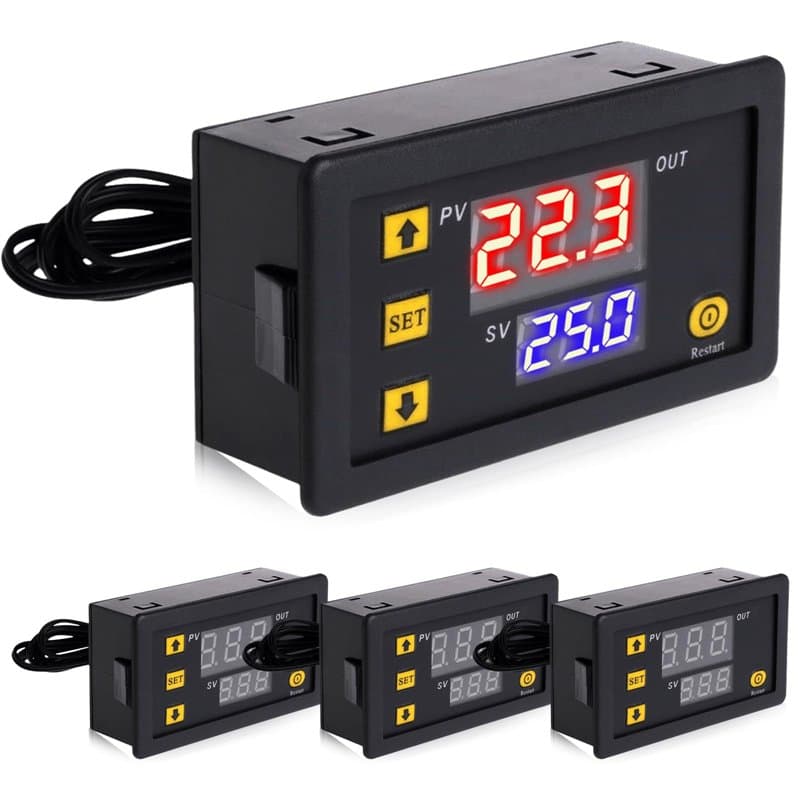 W3230 Lot de 4 thermostats numériques DC 12 V 20 A avec écran LCD, affichage numérique étanche, relais de régulateur avec sonde