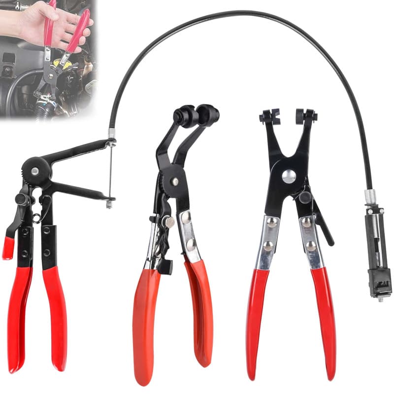 Lot de 3 pinces à colliers de serrage avec col droit, fonction de verrouillage à cliquet, kit d'outils pour réparation automobil