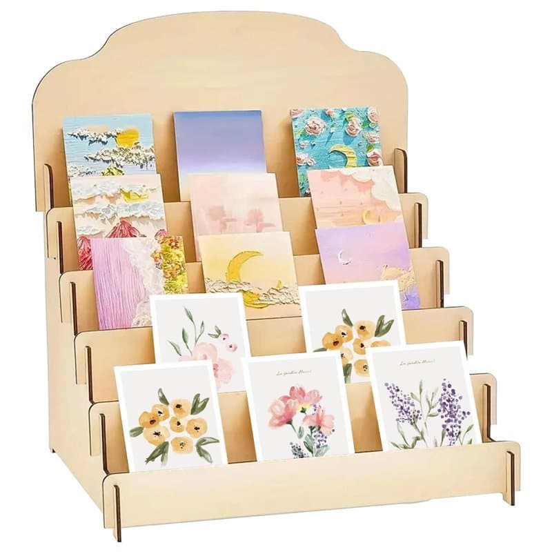 GBKDQQ Présentoir à cartes en bois avec support à 4 niveaux, support pour cartes postales, support de présentation, support pour