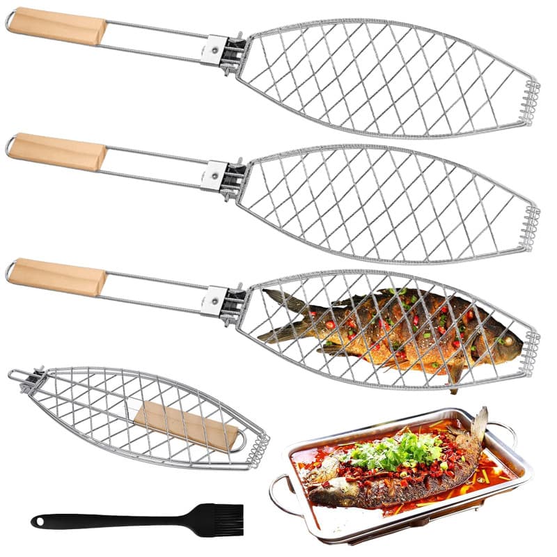 Lot de 3 supports de barbecue avec poignée en bois - 63 x 12 cm - Avec poignée en métal - Pour barbecue et barbecue