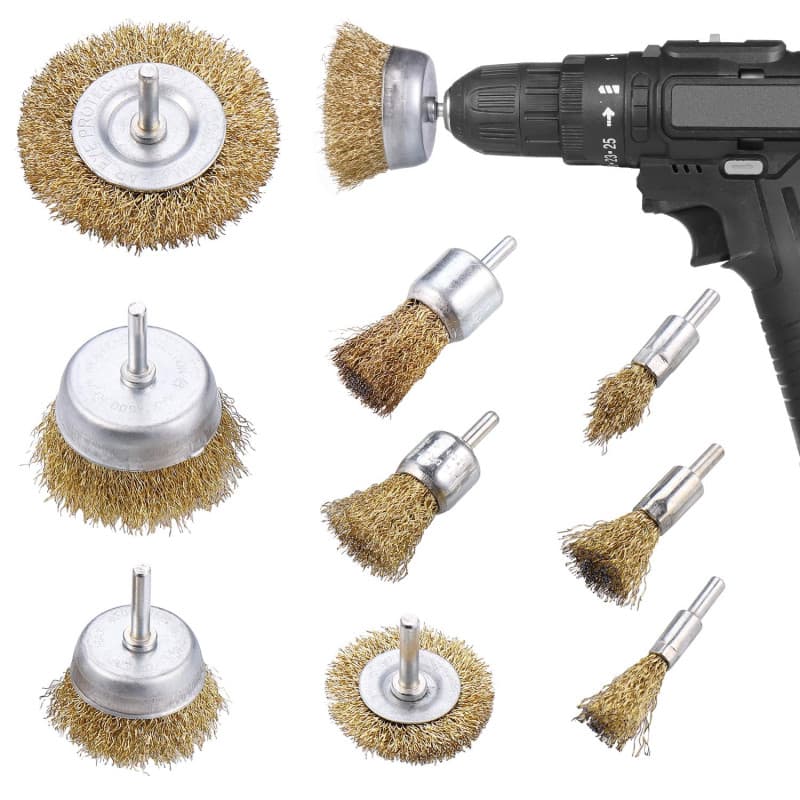 JIZZU 9Pcs Brosse Métallique pour Perceuse, Brosse Métallique Laiton Enduit Accessoire de Forage, Brosse Métallique Perceuse pou