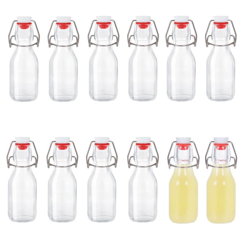 Lot de 12 Bouteille en Verre avec Bouchon Mécanique 100ml, Bouteille Vide Verre pour Liqueurs, Huile, Vinaigrette, Bière, Jus
