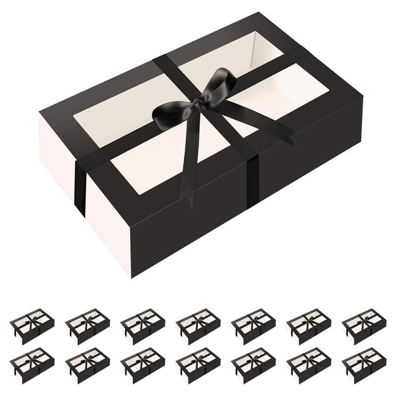 PKGMAGIC 15 Boîtes à Macarons pour 12, 18,54 x 10,67 x 4,83 CM, Boîte à Macarons Noirs avec Fenêtre Transparente, Boîtes D'embal