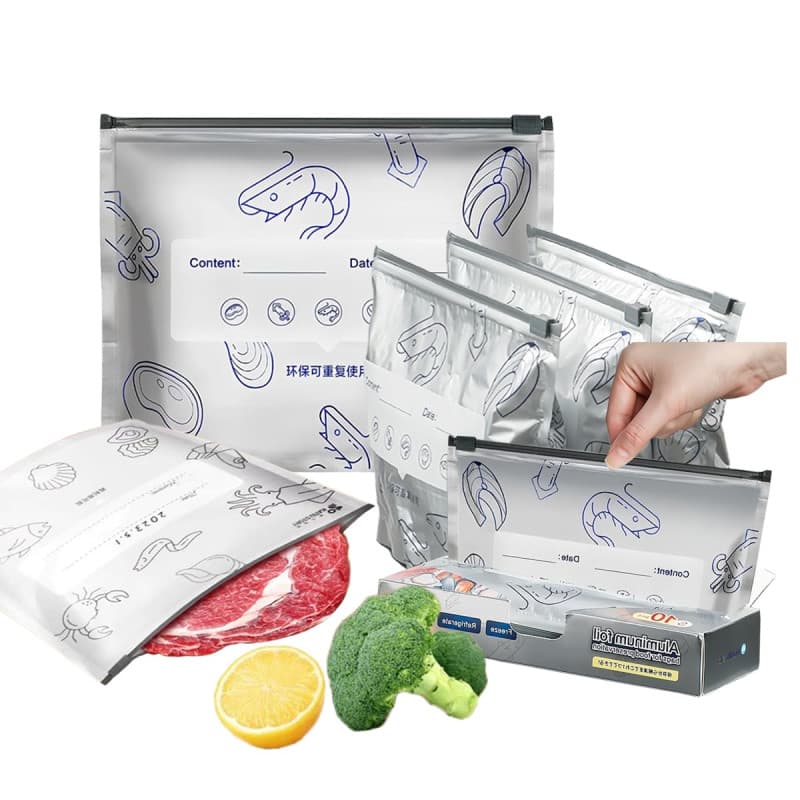Lot de 10 sacs isothermes refermables en aluminium pour viande congelée, design au fond zippé, sacs réutilisables pour garder au