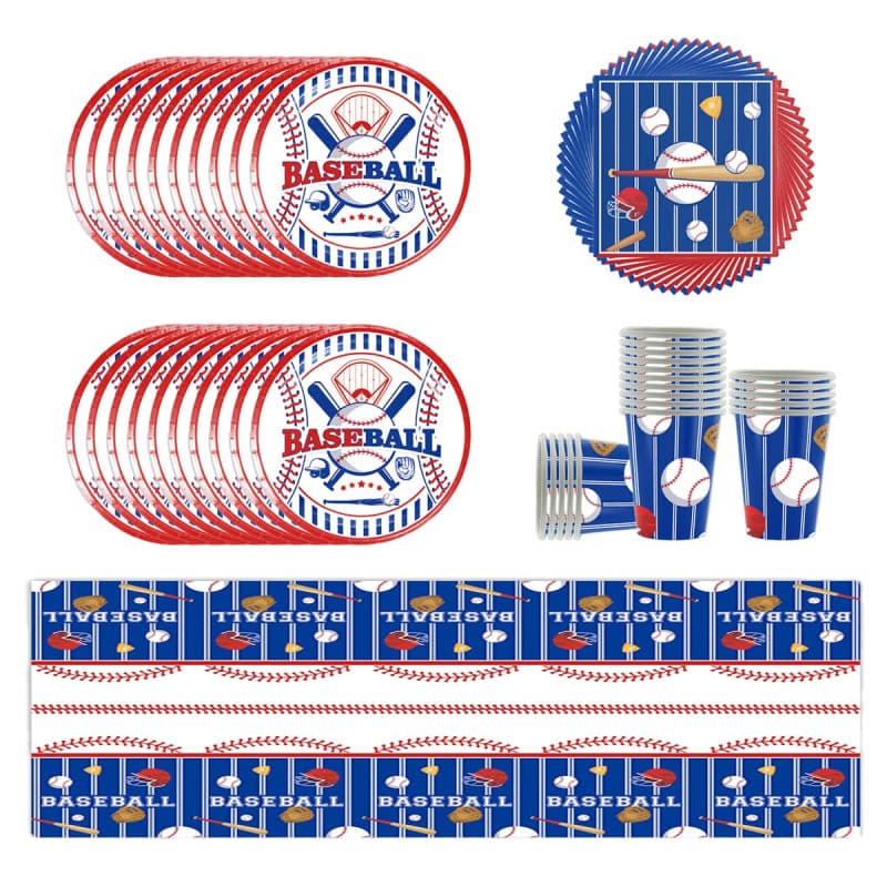 YINcrinx Vaisselle de fête sur le thème du baseball, comprenant assiettes, gobelets, nappes et serviettes de table. Convient pou