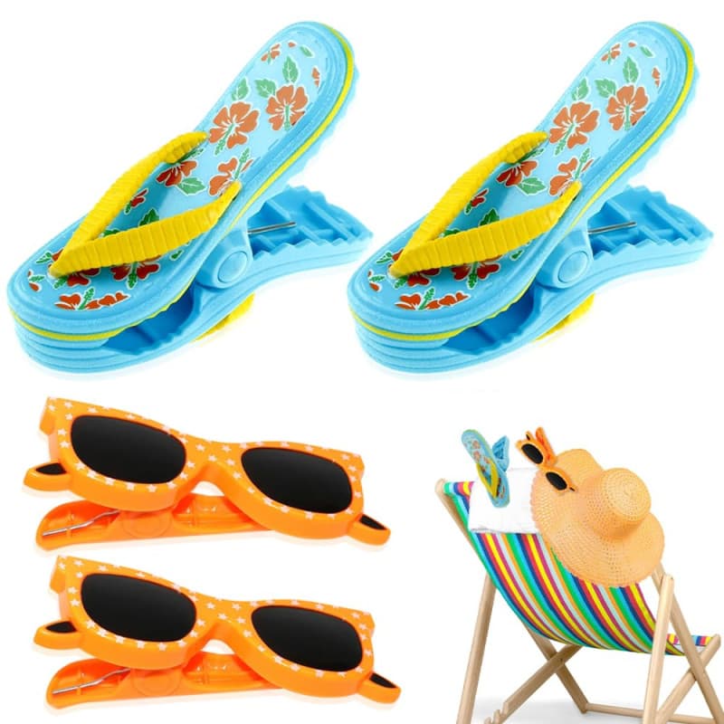 mizikuu Pinces à Serviette de Plage, 4 pièces Pinces à Linge Plastique Durable Grandes Pinces à Pantoufles pour Serviettes Gross