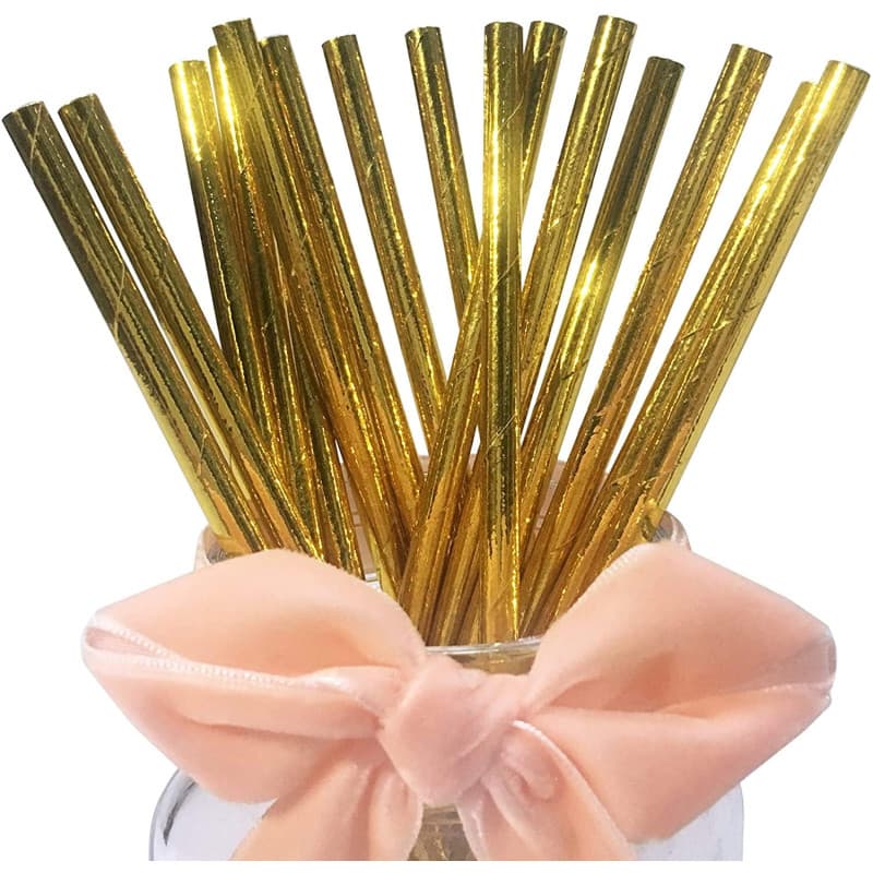 Biodégradables Pailles en Papier Doré - Lot de 100 Doré Pailles Jetables Pour Fête, Mariage, Bar,Restaurant