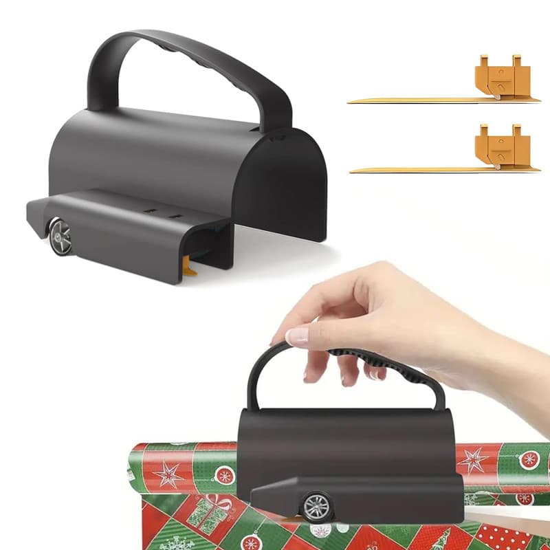 Coupe Papier Cadeau Pour Rouleaux Avec 3 Lames, Poignée et Massicot, Coupeur Rapide Pour Emballage Cadeau de Noël et Anniversair