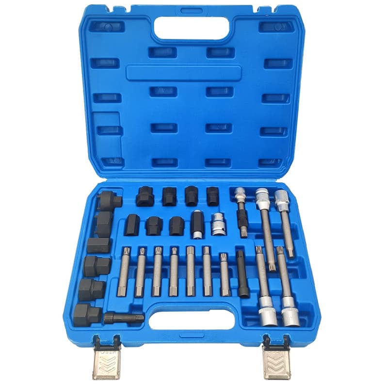 ZKTOOL 30PCS Kit d’Outil de Retrait de Poulie Alternateur, Kit d’Outillage de Clé à Douille pour Démontage la Courroie d'Alterna
