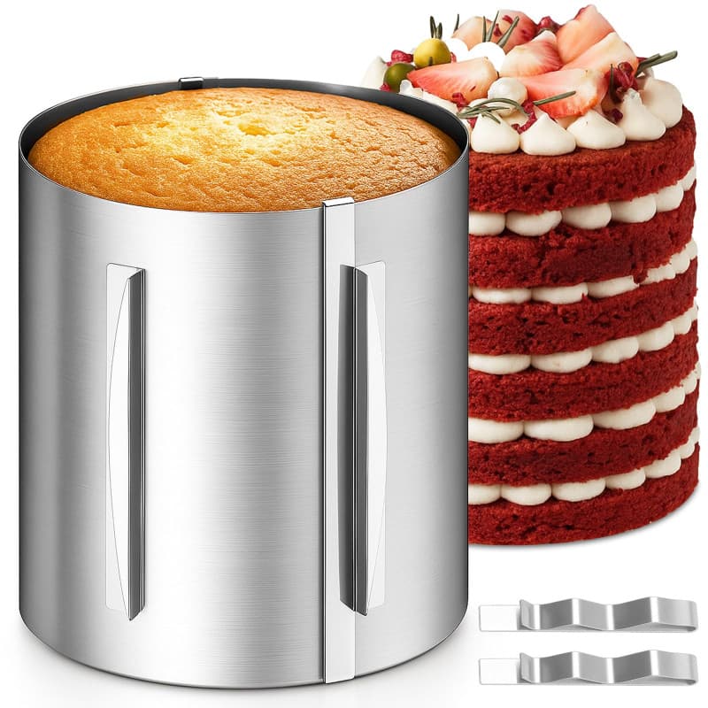 Zyluniy Cercle à Pâtisserie Réglable en Acier Inoxydable, 6-12 Pouces, Hauteur 20cm, Moule à Gâteau Professionnel, 2 Clips de Fi