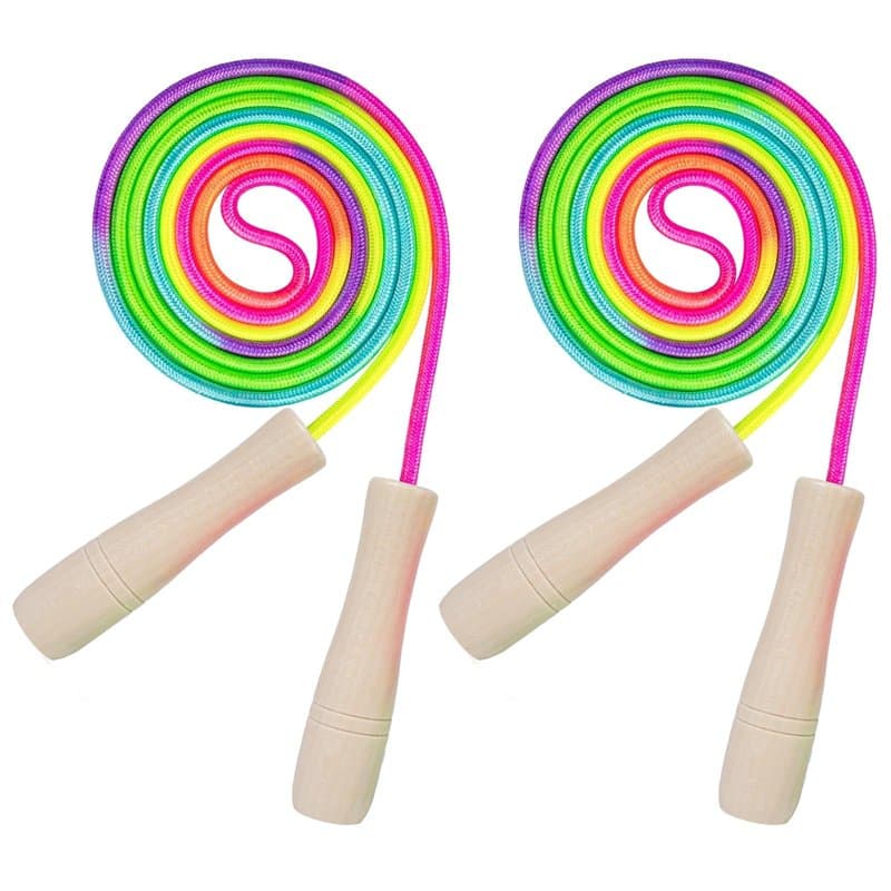 Zyluniy 2pcs corde à sauter enfant, 250cm corde à sauter arc-en-ciel pour enfants Corde à Sauter Réglable avec Poignées en Bois
