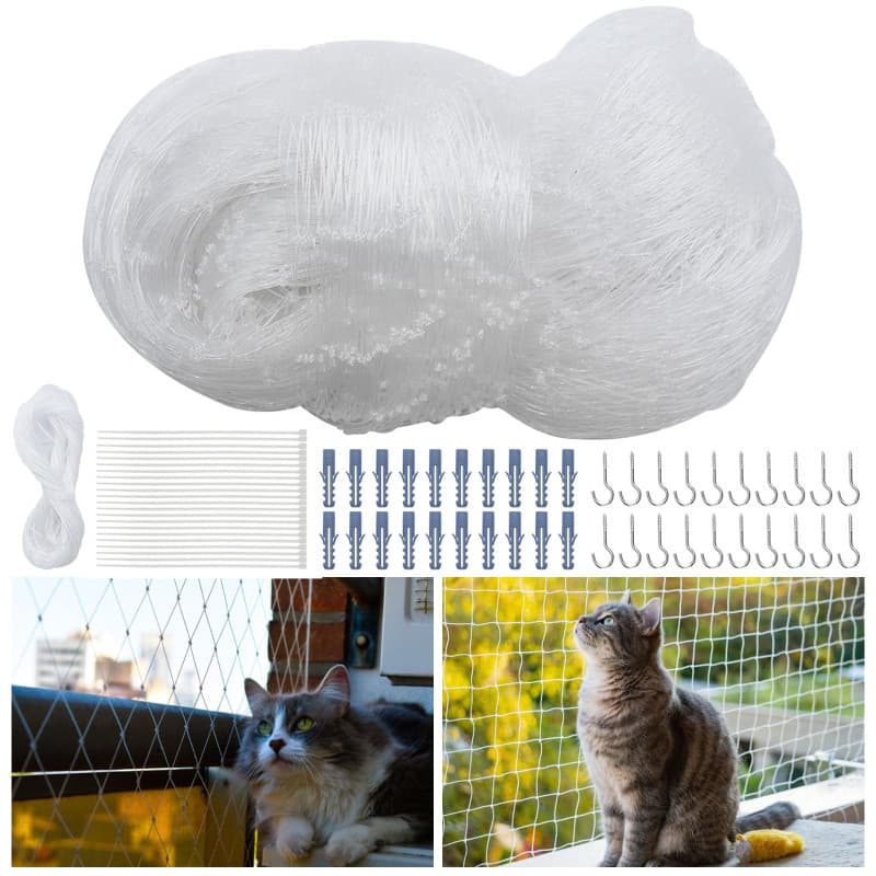 Zyluniy Filet Chat Balcon, Filet de Balcon sans Perçage, 4x3m Filet de Protection Chat Transparent, Filet Anti-Oiseaux 2,5cm, av