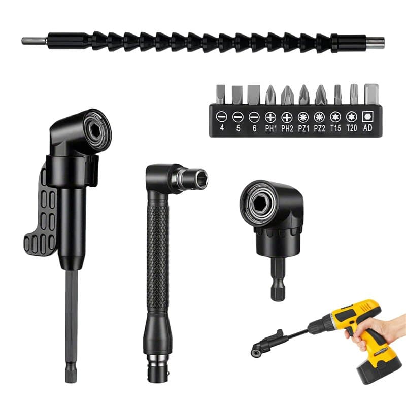 14 Pièces Renvoi D'Angle Visseuse Kit Tige D'extension à Tige Hexagonale 1/4", Renvoi D'Angle Perceuse, 105° Tournevis Flexible