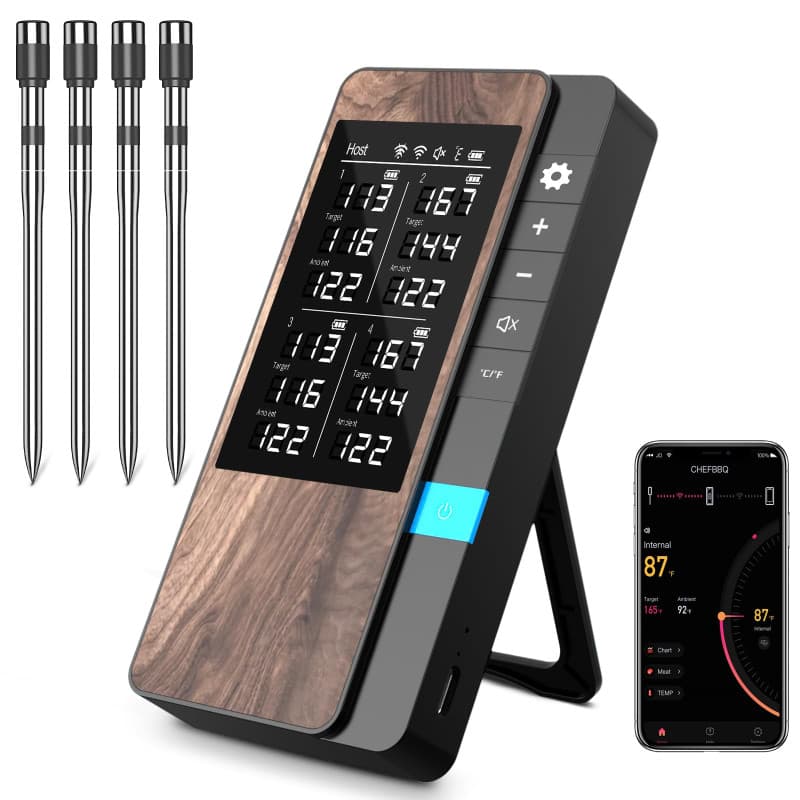Thermomètre Cuisine Pack de 4, Thermometre Viande avec Application, Meat Thermometer Étanche IP67 Sans Fil, Sonde Temperature Co